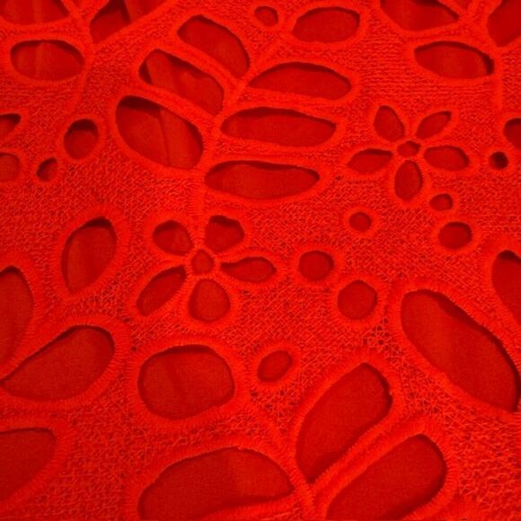 NWT Pretty Garden Red Eyelet Overlay Off / On Shoulder Dress Lined Size Small - Picture 7 of 10